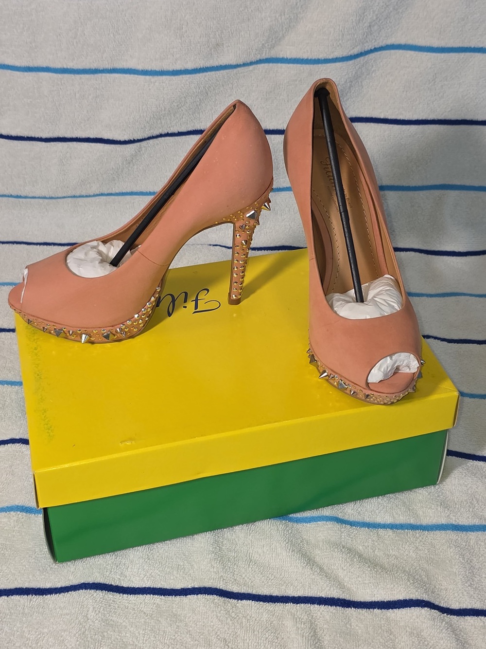 Filomena Studded Peep Toe Platform Pumps Blush Nude Heels Made in Brazil